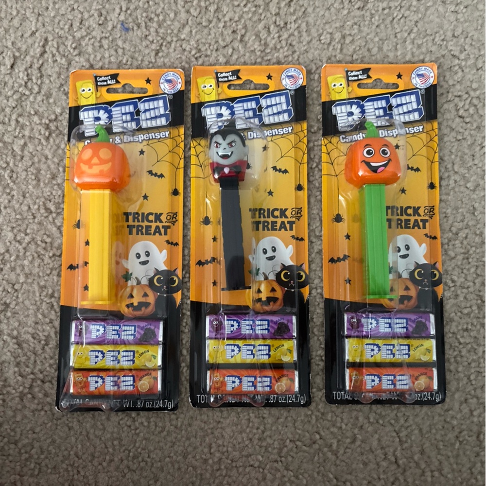 Pez Halloween Candy Dispensers Trick Or Treat Vampire Pumpkin Lot Of 3 New